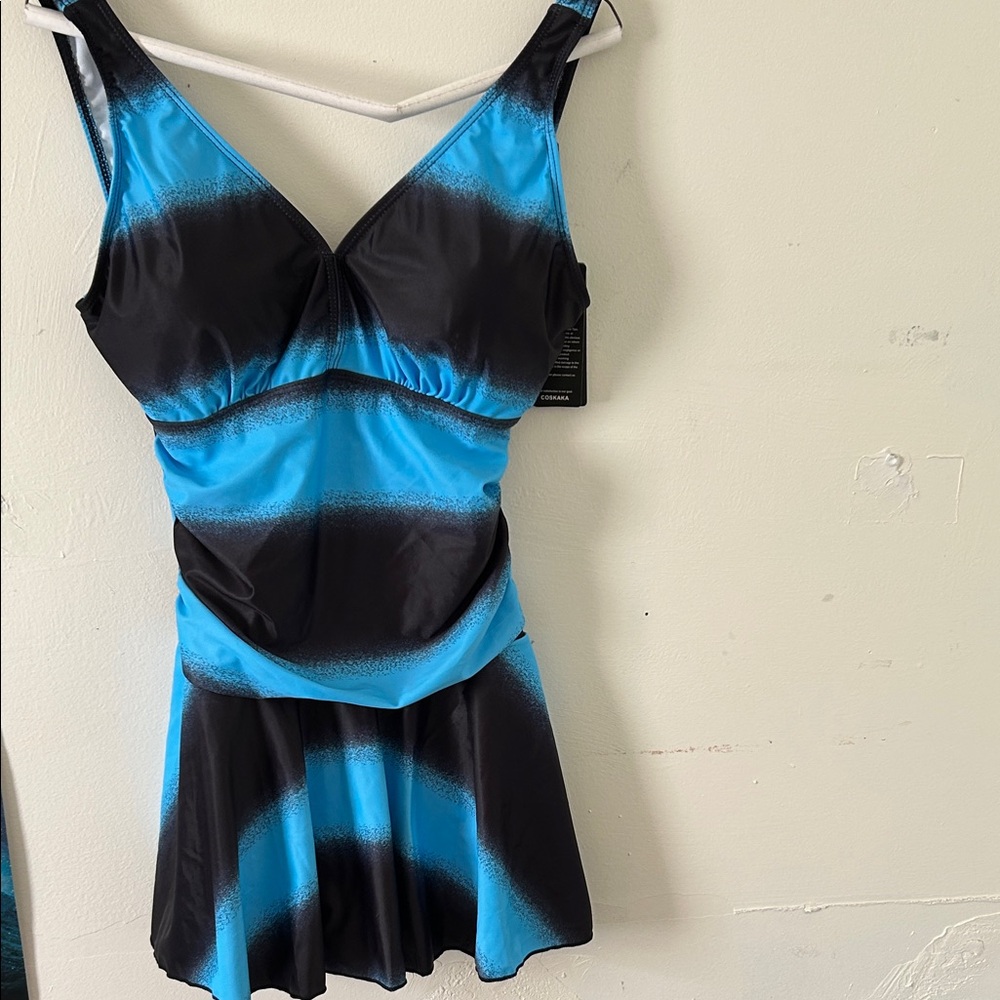Women's Blue and Black Swim One Piece